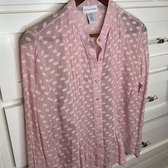 Soft Surroundings silk blend polka dot sheer pink blouse with cami - Picture 7 of 7